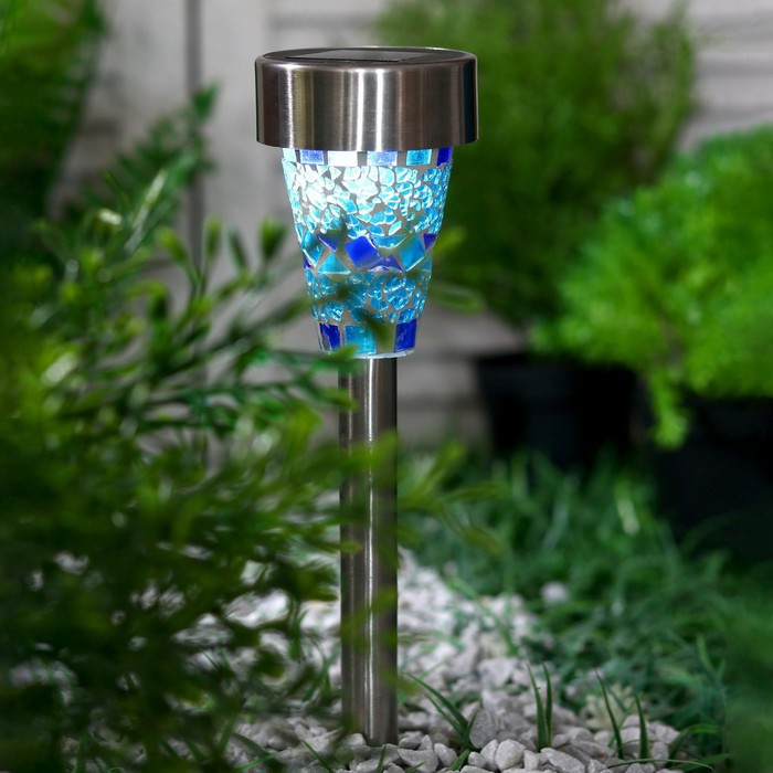 Садовый светильник на солнечной батарее «Голубой витраж», 7 × 38.5 × 7 см, 1 LED, свечение белое - фото 2 - id-p219048460