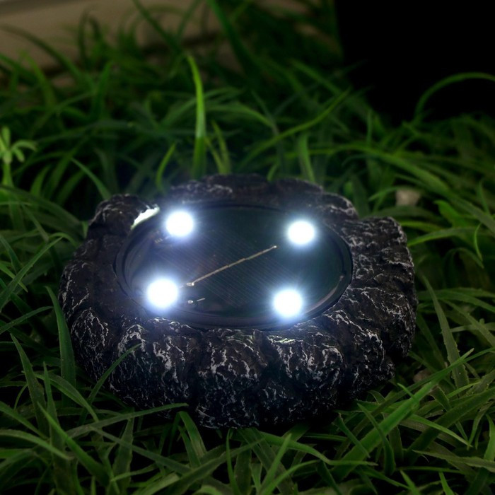 Садовый светильник на солнечной батарее «Гранитный камень», 12 × 3.5 × 12 см, 4 LED, свечение белое - фото 2 - id-p219048480