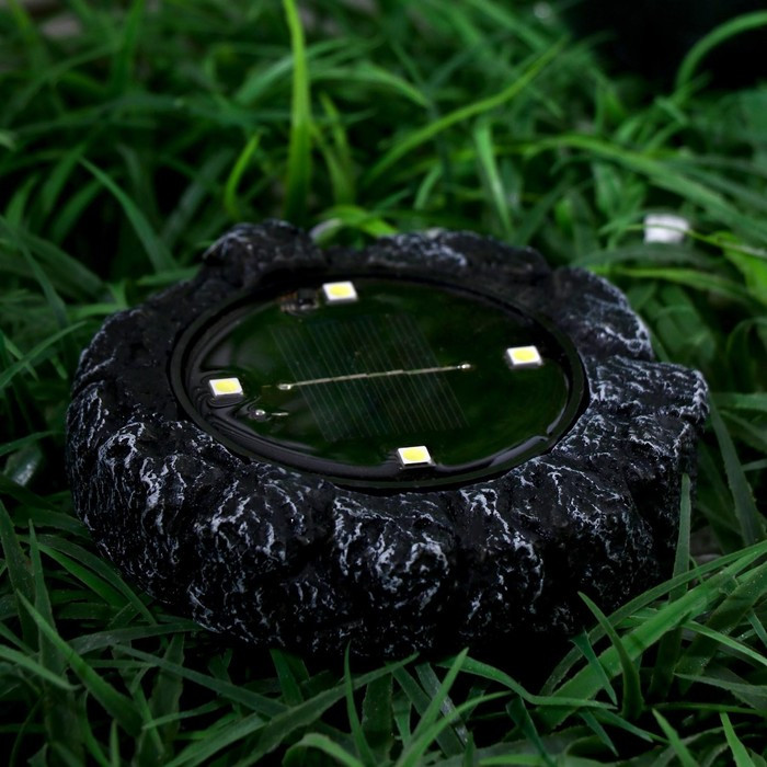 Садовый светильник на солнечной батарее «Гранитный камень», 12 × 3.5 × 12 см, 4 LED, свечение белое - фото 3 - id-p219048480