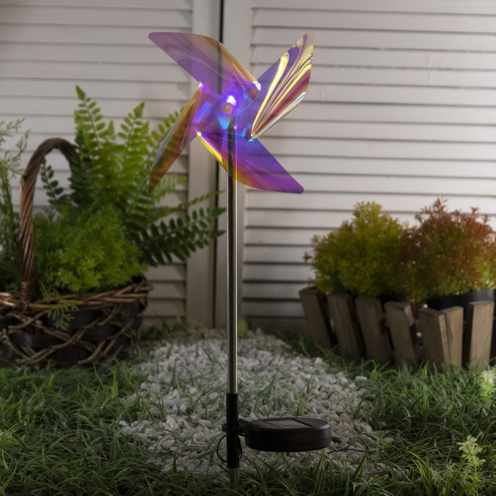 Садовый светильник на солнечной батарее «Ветерок», 66 см, 1 LED, свечение мульти (RGB) - фото 1 - id-p219048497