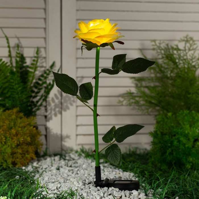 Садовый светильник на солнечной батарее «Роза жёлтая», 75 см, 5 LED, свечение белое - фото 2 - id-p219048538