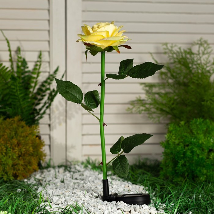 Садовый светильник на солнечной батарее «Роза жёлтая», 75 см, 5 LED, свечение белое - фото 3 - id-p219048538