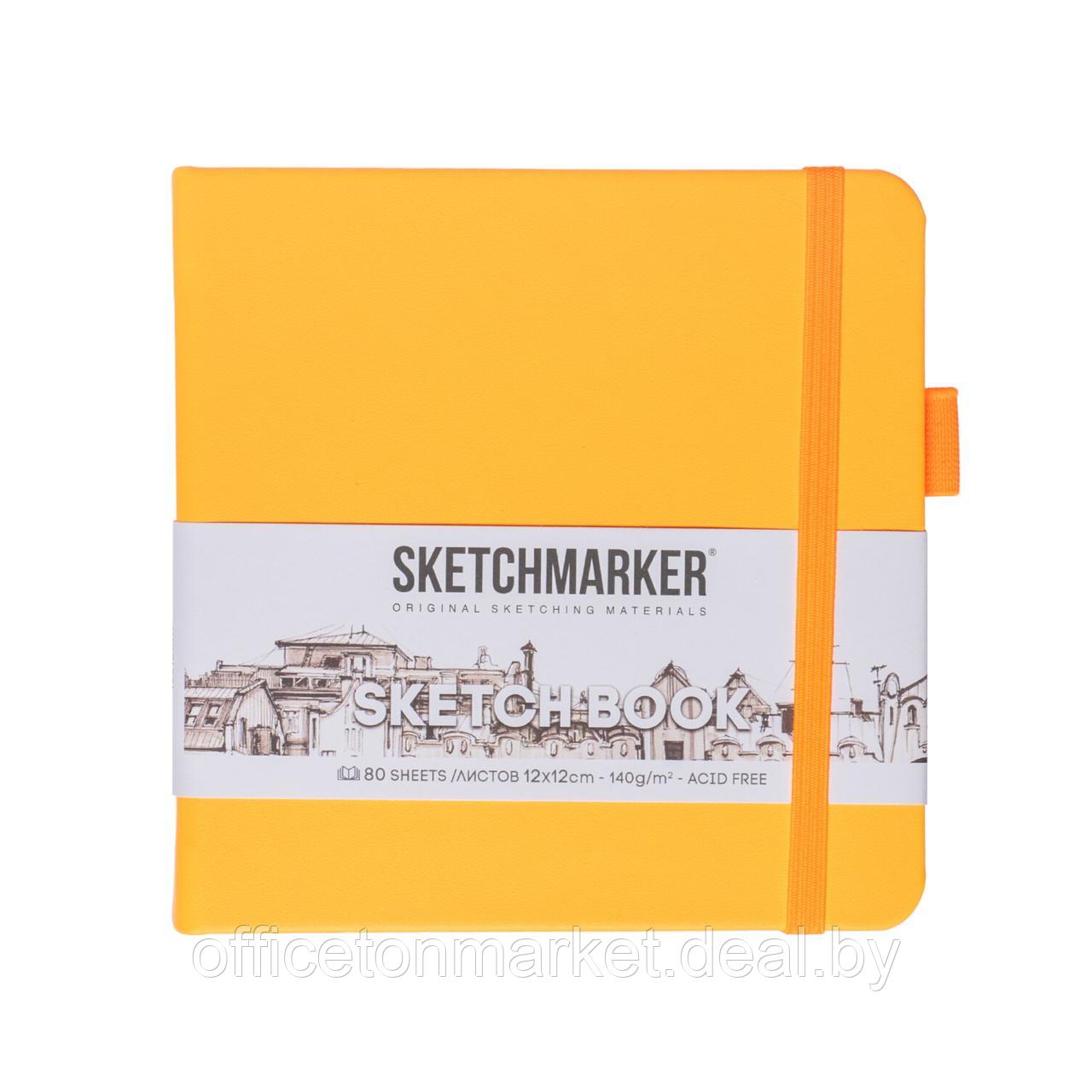 Скетчбук "Sketchmarker", 12x12 см, 140 г/м2, 80 листов, оранжевый неон - фото 1 - id-p219042739