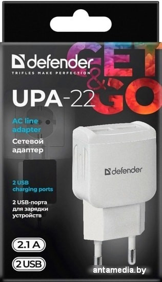 Сетевое зарядное Defender UPA-22 (белый) - фото 4 - id-p219050027