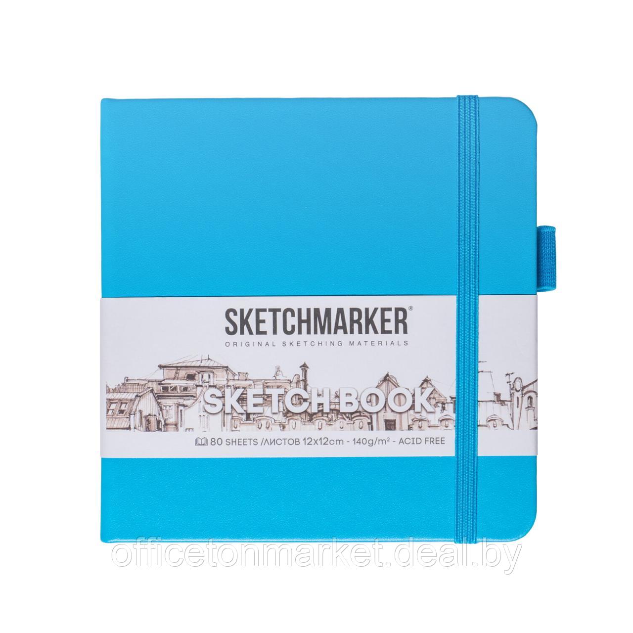 Скетчбук "Sketchmarker", 12x12 см, 140 г/м2, 80 листов, синий неон - фото 1 - id-p219042901