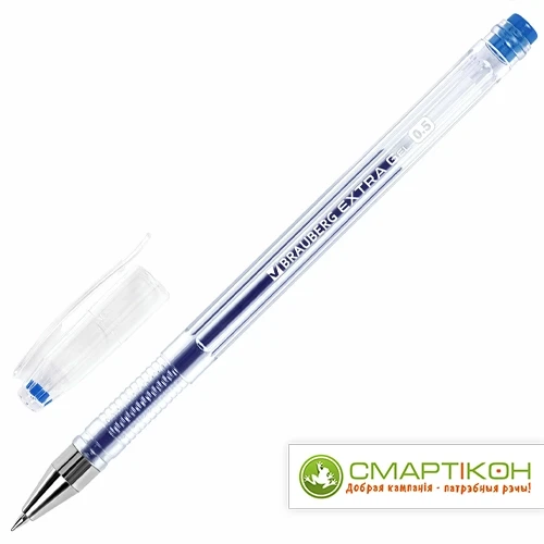 Ручка гелевая BRAUBERG "EXTRA", СИНЯЯ, корпус прозрачный, узел 0,5 мм, линия 0,35 мм - фото 1 - id-p219023224