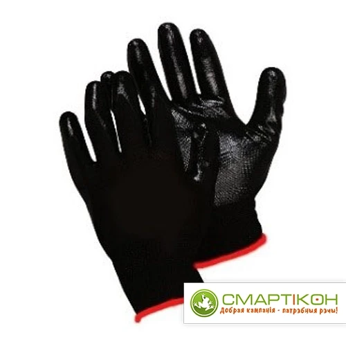 Перчатки черные из полиэстра с нитриловым покрытием 517В р-р 9