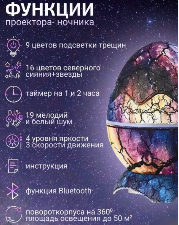 Проектор звездного неба ночник Яйцо Дракона Galaxy Nightlight Projector ...