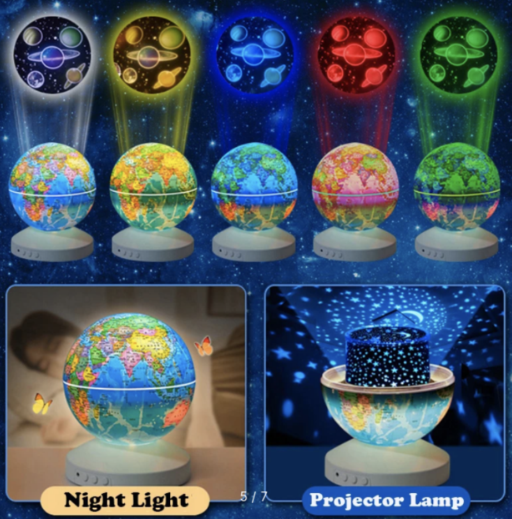 Ночник-проектор звездного неба Глобус Globe Projection , детский светильник ( 20 мелодий, 12 сменных картинок) - фото 6 - id-p219063299