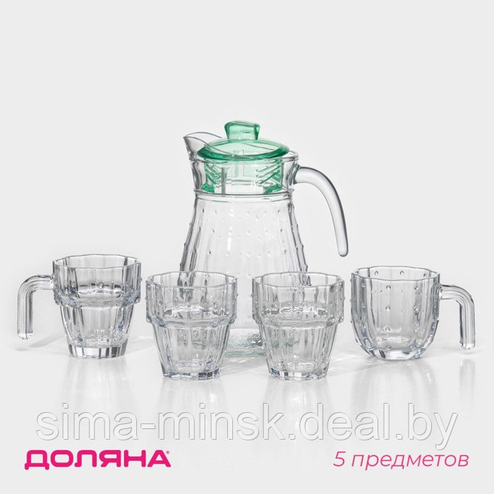 Набор питьевой из стекла «Аква», 5 предметов: кувшин 1,2 л, 4 кружки 285 мл, цвет прозрачный - фото 1 - id-p219064523