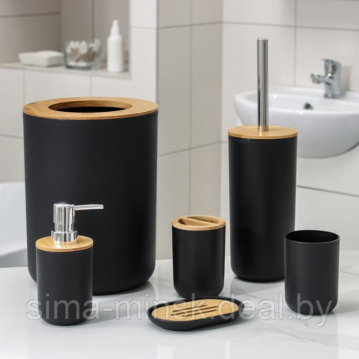 Набор аксессуаров для ванной комнаты SAVANNA «Вуди», 6 предметов (мыльница, дозатор, 2 стакана, ёршик, ведро), - фото 1 - id-p219065654