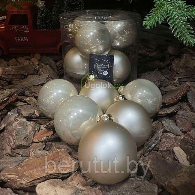 Набор елочных шаров стеклянные 6 штук 8 см жемчужный Kaemingk - фото 1 - id-p219065773