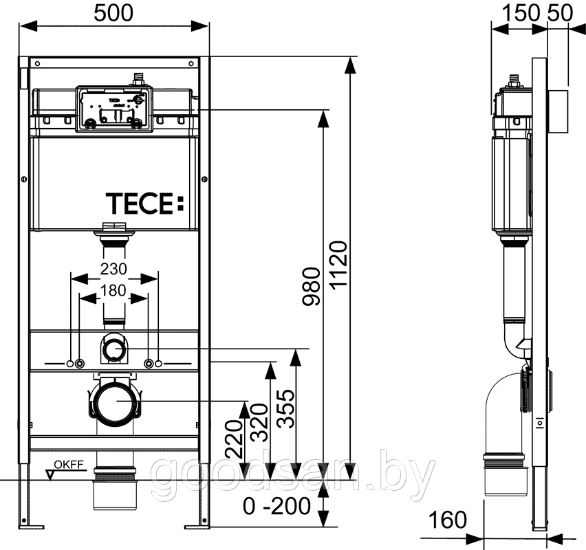 9400412 Комплект инсталляции TECE TECEbase 4 в 1 с хром панелью смыва ТЕСЕnow - фото 2 - id-p219065796