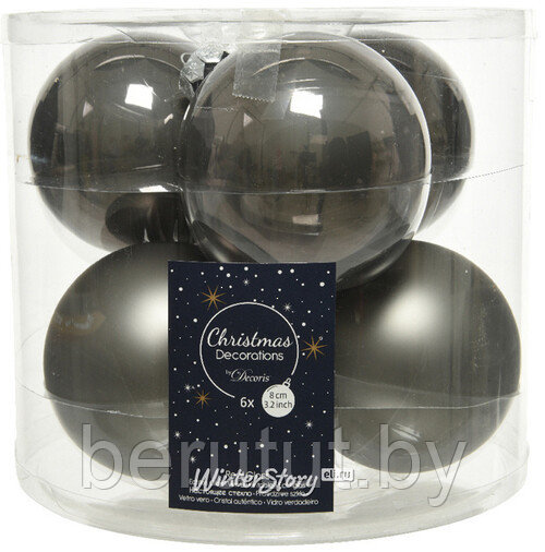 Набор елочных шаров стеклянные 6 штук 8 см теплый серый Kaemingk - фото 2 - id-p219065788