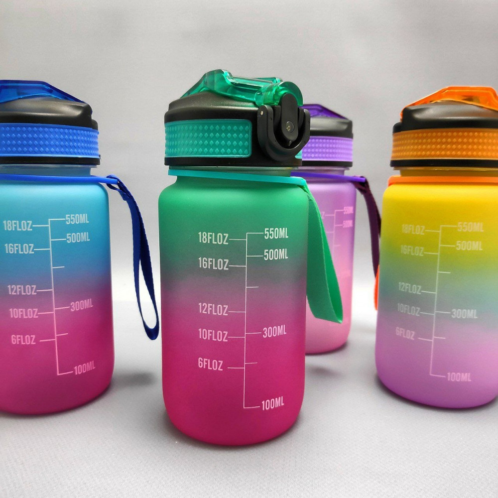 Бутылка для воды 550 мл. с клапаном и разметкой / Двухцветная бутылка для воды и других напитков Сине-розовая - фото 8 - id-p215122408