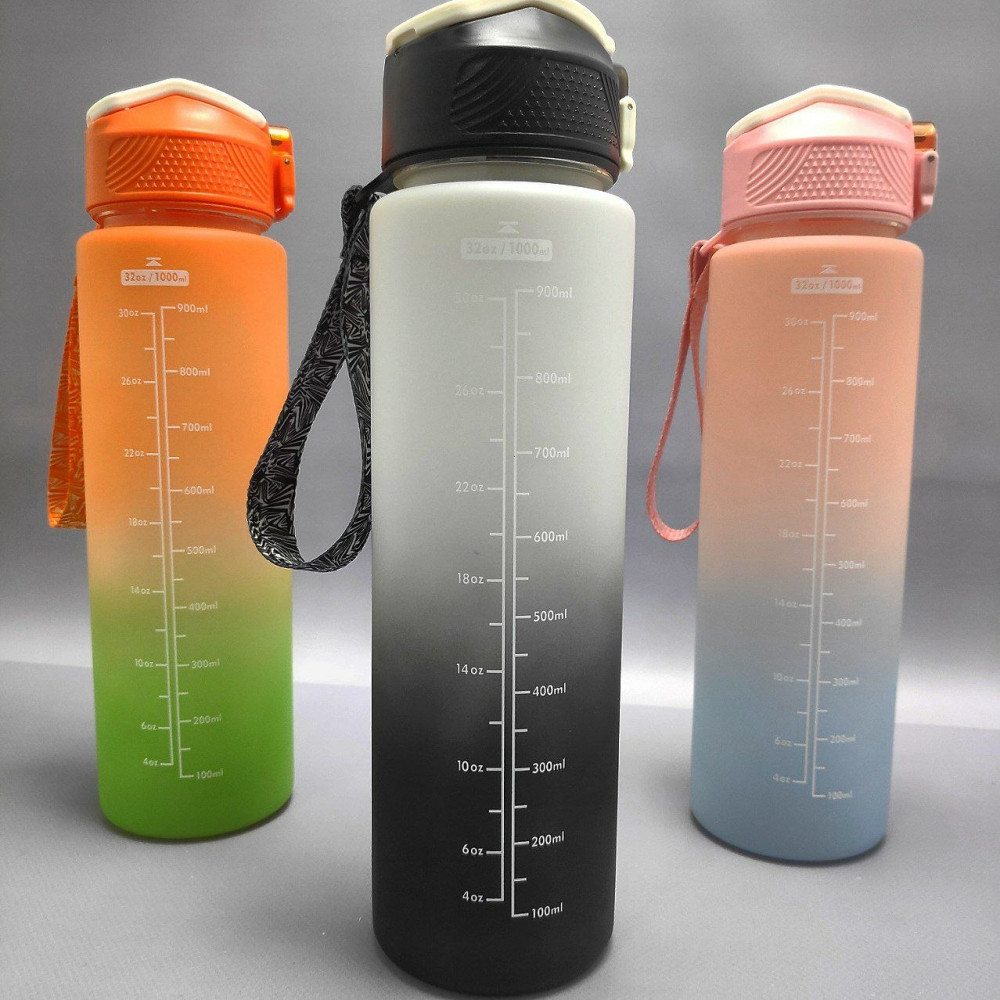 Бутылка для воды 1000 мл. с клапаном и разметкой / Двухцветная бутылка для воды и других напитков Бело-черная - фото 5 - id-p215122414