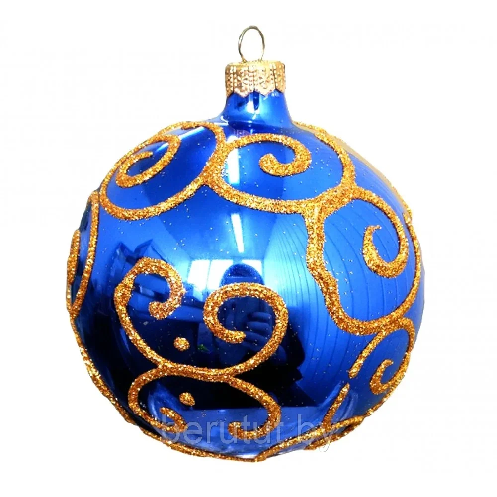 Набор елочных шаров стеклянные 6 шт 11 см синий с золотом Premium 11 - фото 1 - id-p219069360