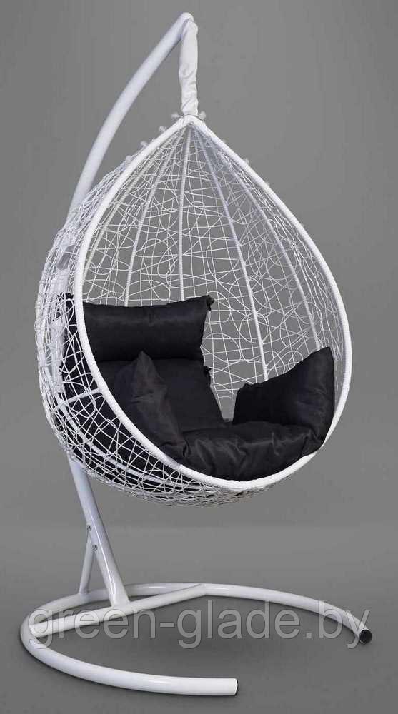 Подвесное кресло-кокон SEVILLA ротанг белый, подушка черная - фото 3 - id-p3215355