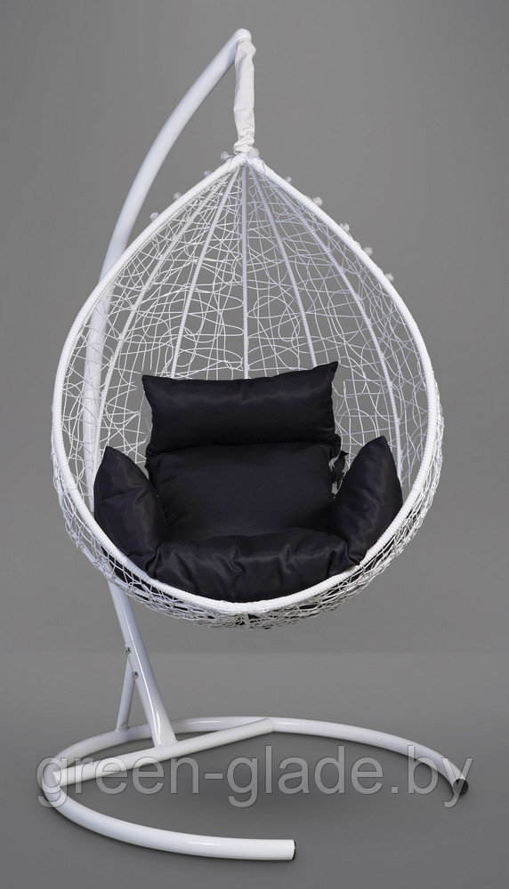 Подвесное кресло-кокон SEVILLA ротанг белый, подушка черная - фото 4 - id-p3215355