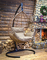 Подвесное кресло-кокон SEVILLA ротанг горячий шоколад, подушка бежевая