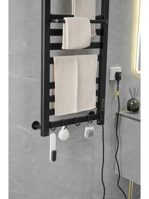 Полотенцесушитель электрический черный в ванную электрополотенцесушитель с терморегулятором и полкой - фото 9 - id-p219069819