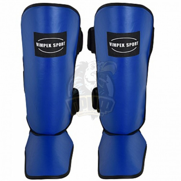 Защита голени и стопы для единоборств Vimpex Sport ПУ (синий) (арт. 7004)