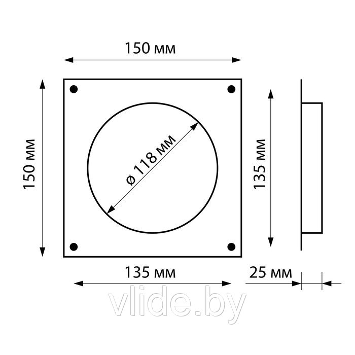 Фланец "КосмоВент" ЛФ120, выход d=120 мм, присоединительный, квадратный - фото 5 - id-p202254657