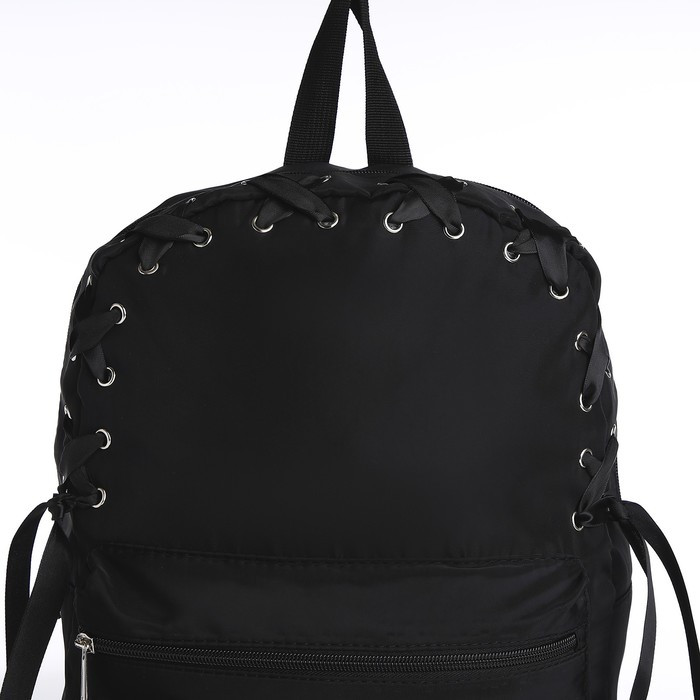 Рюкзак текстильный с лентой, 38х29х11 см, цвет черный - фото 2 - id-p219078470