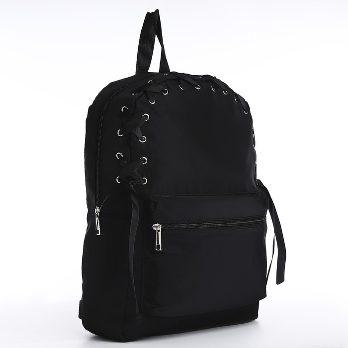 Рюкзак текстильный с лентой, 38х29х11 см, цвет черный - фото 3 - id-p219078470