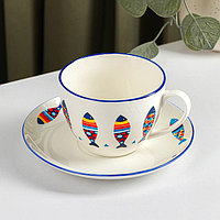 Чайная пара фарфоровая Доляна «Емеля», 2 предмета: чашка 250 мл, блюдце d=15 см, цвет белый