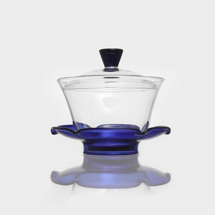 Пиала для чая стеклянная «Гайвань», 250 мл, с подставкой и крышкой - фото 1 - id-p219079361