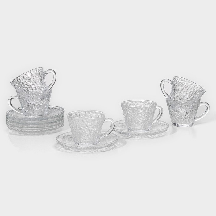 Сервиз чайный стеклянный «Вулкан», 12 предметов: 6 чашек 180 мл, 6 блюдец d=14см, цвет прозрачный - фото 1 - id-p219079362