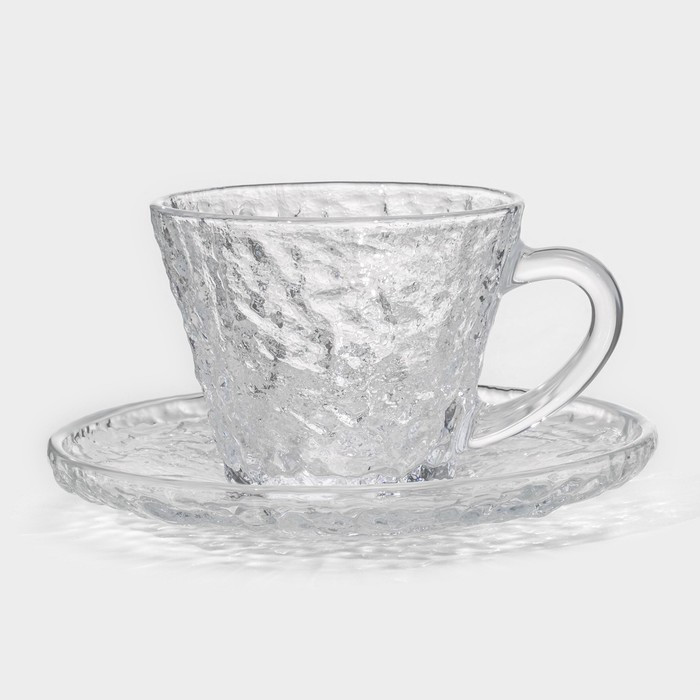 Сервиз чайный стеклянный «Вулкан», 12 предметов: 6 чашек 180 мл, 6 блюдец d=14см, цвет прозрачный - фото 2 - id-p219079362