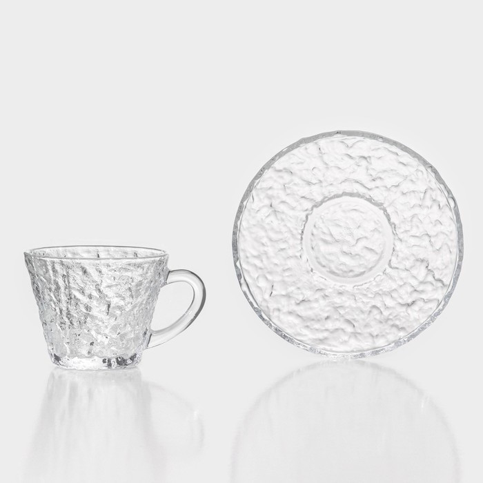 Сервиз чайный стеклянный «Вулкан», 12 предметов: 6 чашек 180 мл, 6 блюдец d=14см, цвет прозрачный - фото 3 - id-p219079362
