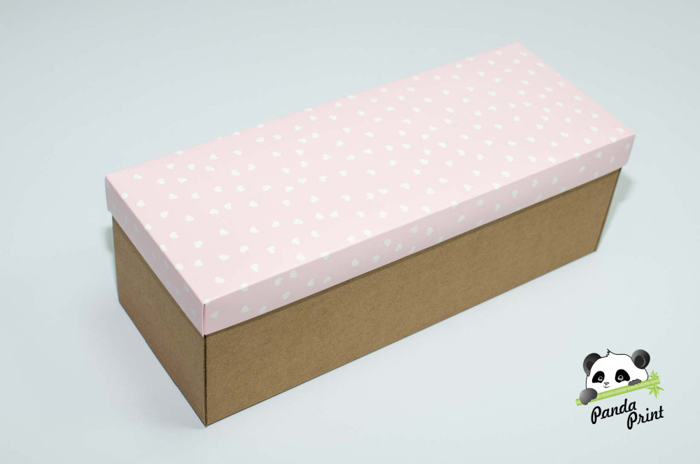 Коробка из гофрокартона 350х130х120 Сердечки белые на розовом - фото 1 - id-p217771492