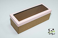 Коробка из гофрокартона 350х130х120 с окном Сердечки белые на розовом