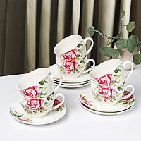Сервиз чайный Доляна «Роза», 12 предметов: чашка 250 мл, блюдце d=15 см