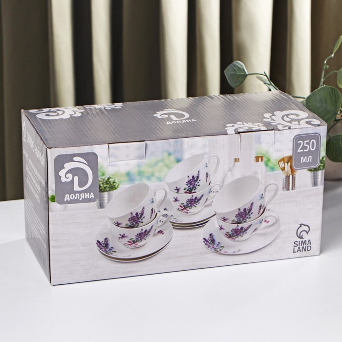 Сервиз чайный фарфоровый Доляна «Лаванда», 12 предметов: 6 чашек 250 мл, 6 блюдец d=15 см, цвет белый - фото 4 - id-p219079364