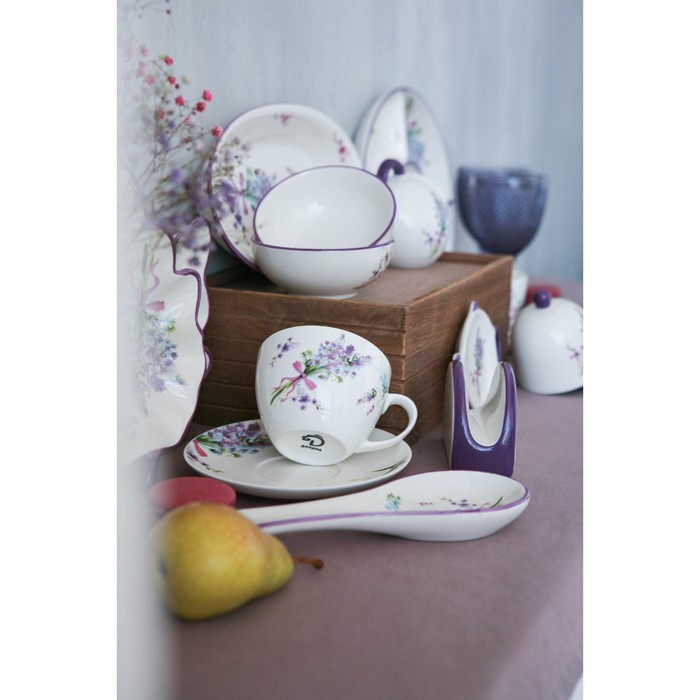 Сервиз чайный фарфоровый Доляна «Лаванда», 12 предметов: 6 чашек 250 мл, 6 блюдец d=15 см, цвет белый - фото 6 - id-p219079364