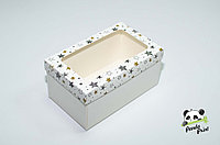 Коробка с прозрачным окном 120х200х100 Черно-золотые звезды (белое дно)