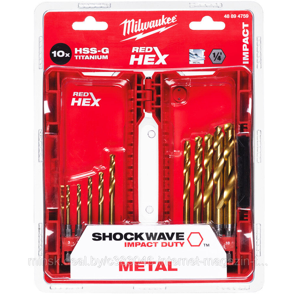 Набор сверл по металлу 3-10 мм (10 шт) Shockwave HSS-G Tin Red Hex Milwaukee (48894759) - фото 1 - id-p114593209