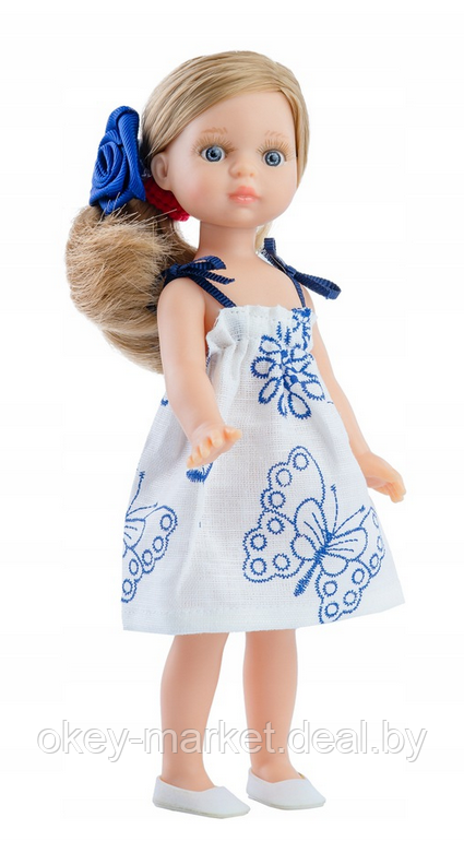 Кукла Paola Reina Валериа в белом платье с синей заколкой-розой, 21 см - фото 2 - id-p219129047