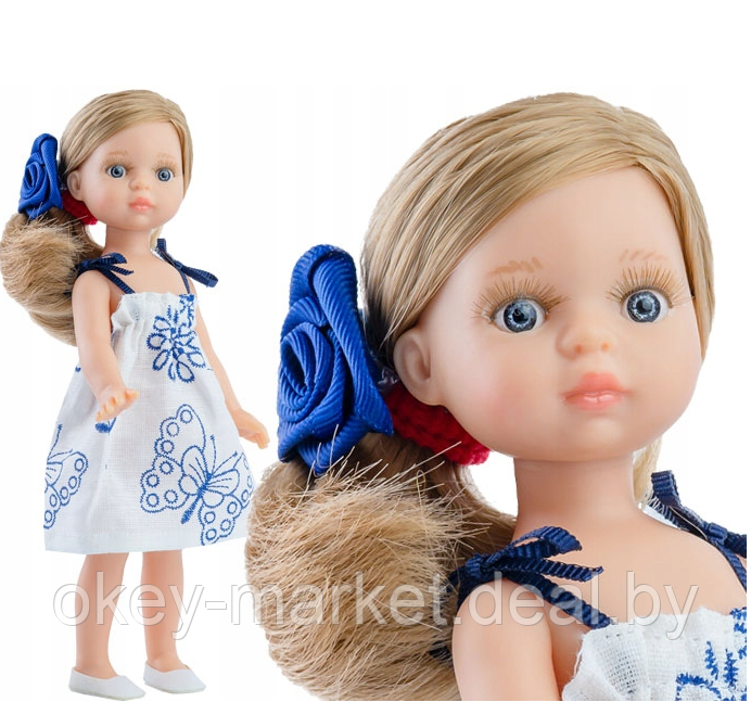 Кукла Paola Reina Валериа в белом платье с синей заколкой-розой, 21 см - фото 1 - id-p219129047