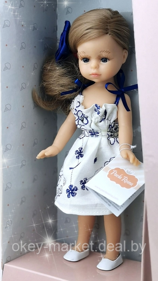 Кукла Paola Reina Валериа в белом платье с синей заколкой-розой, 21 см - фото 4 - id-p219129047