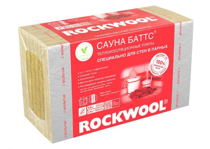 Теплоизоляция Сауна Баттс 50/600/1000 (40 плотн./4,8 м2) ROCKWOOL - фото 3 - id-p219138262