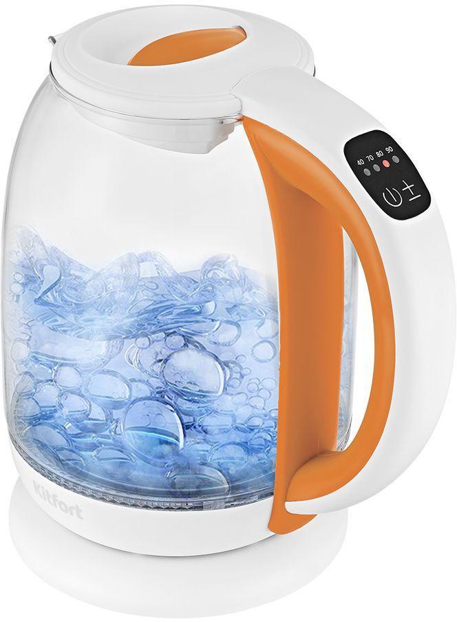 Чайник электрический Kitfort КТ-6140-4 1.7л. 2200Вт белый/оранжевый (корпус: стекло) - фото 1 - id-p219077762