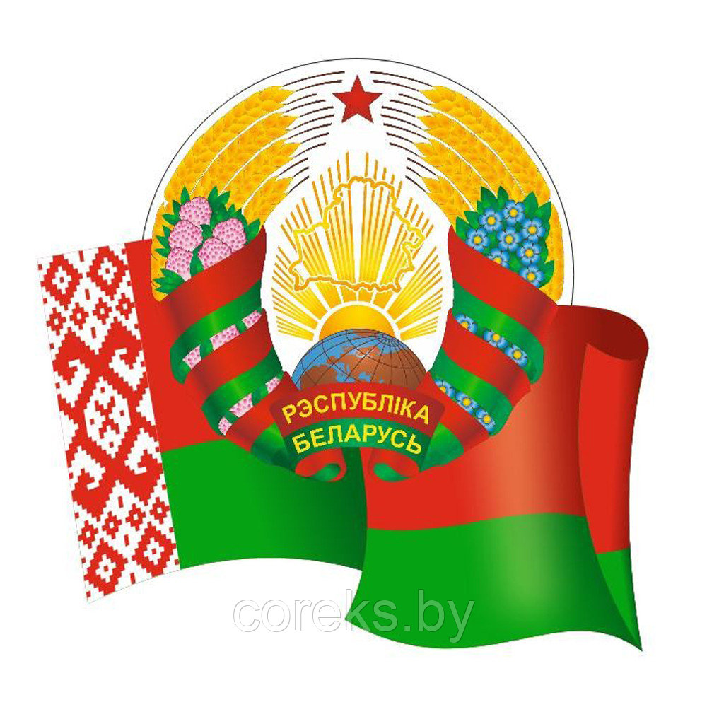 Наклейка герб с флагом Республики Беларусь (размер 55*53 см) - фото 1 - id-p219177983