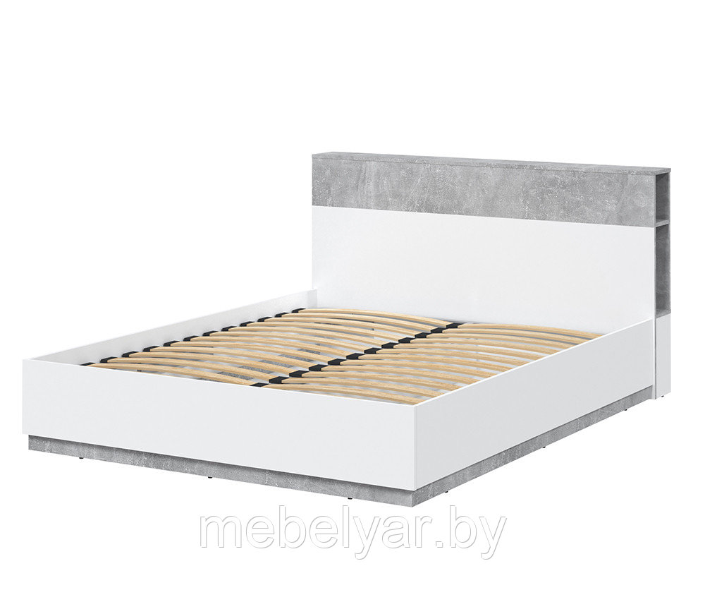 Двуспальная кровать Quartz QZ-К160 (белый платинум/бетон) Интерлиния