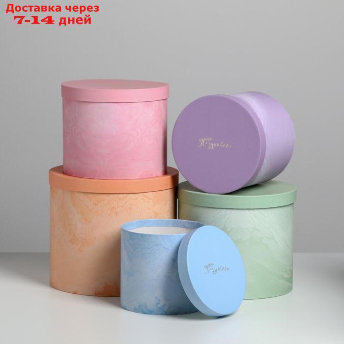 Набор шляпных коробок для цветов 5 в 1 "Мрамор", 14 × 13 см - 22 × 19,5 см - фото 1 - id-p219074450