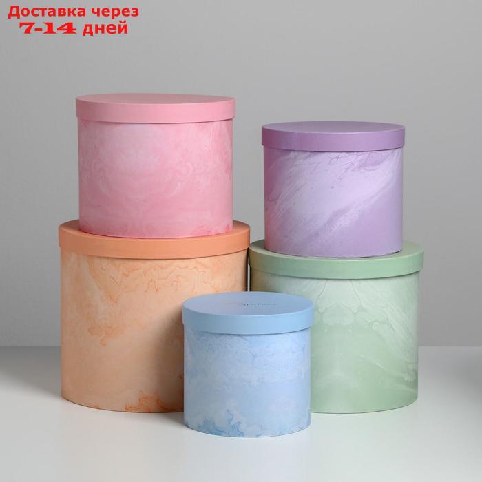 Набор шляпных коробок для цветов 5 в 1 "Мрамор", 14 × 13 см - 22 × 19,5 см - фото 2 - id-p219074450